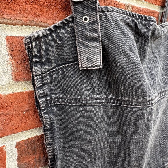 Zara Cropped Adjustable Buckle Top Small Black Denim Smocked Edgy Grunge - Picture 2 of 9